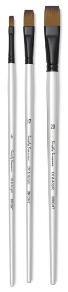Simply Simmons Synthetic Bristle Brushes - 3 sizes of Bright brushes upright
