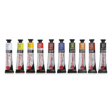 Daler-Rowney Georgian Oil Paint Sets - Component tubes of Introduction Set of 10 shown upright