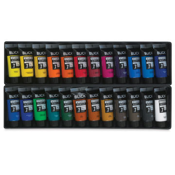 Blick Studio Acrylic Paints - Set of 24 colors, 21 ml tubes. Inside two rows of tubes. 
