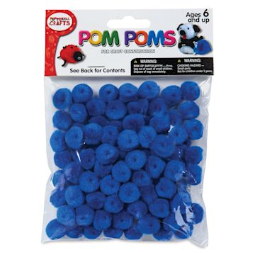 Open in modal - Pepperell Craft Pom Poms - Pkg of 100, 1/2", Royal Blue front of packaging