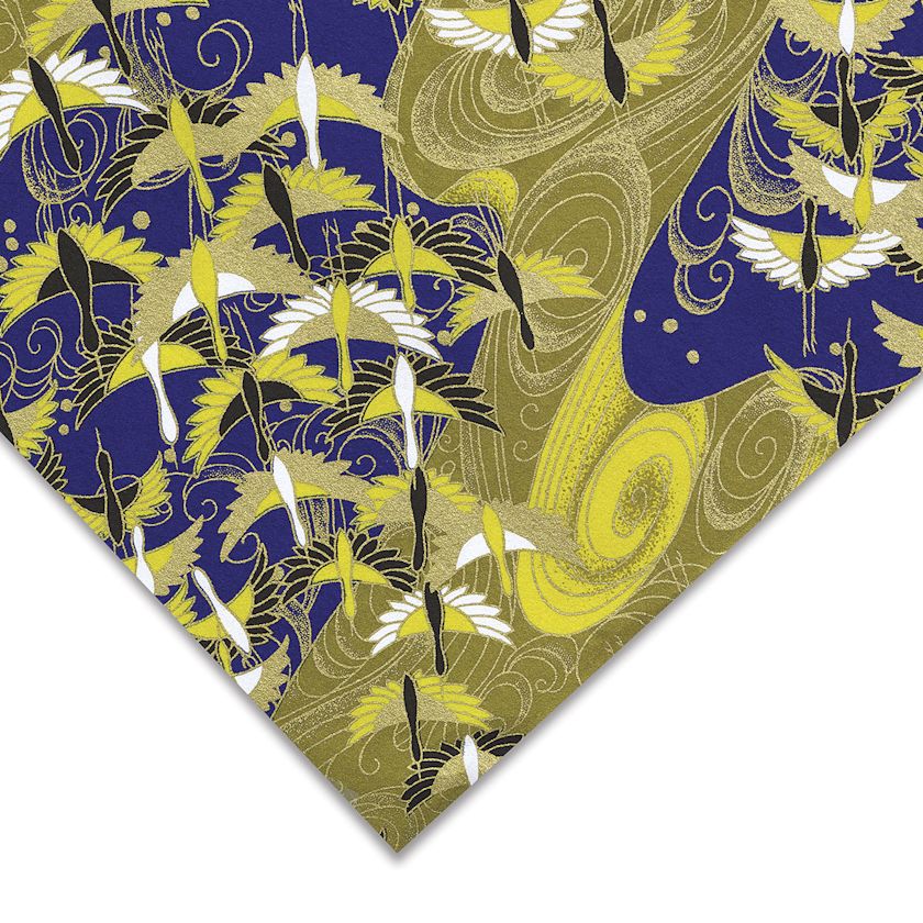 Aitoh Japanese Decorative Paper Cranes, Gold/Blue, 311/2" x 211/2