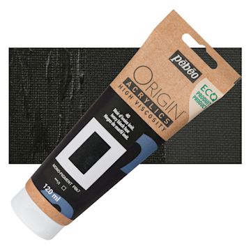 Open in modal - Pebeo Origin Acrylic Paint - Ivory Black Hue, 120 ml tube and swatch