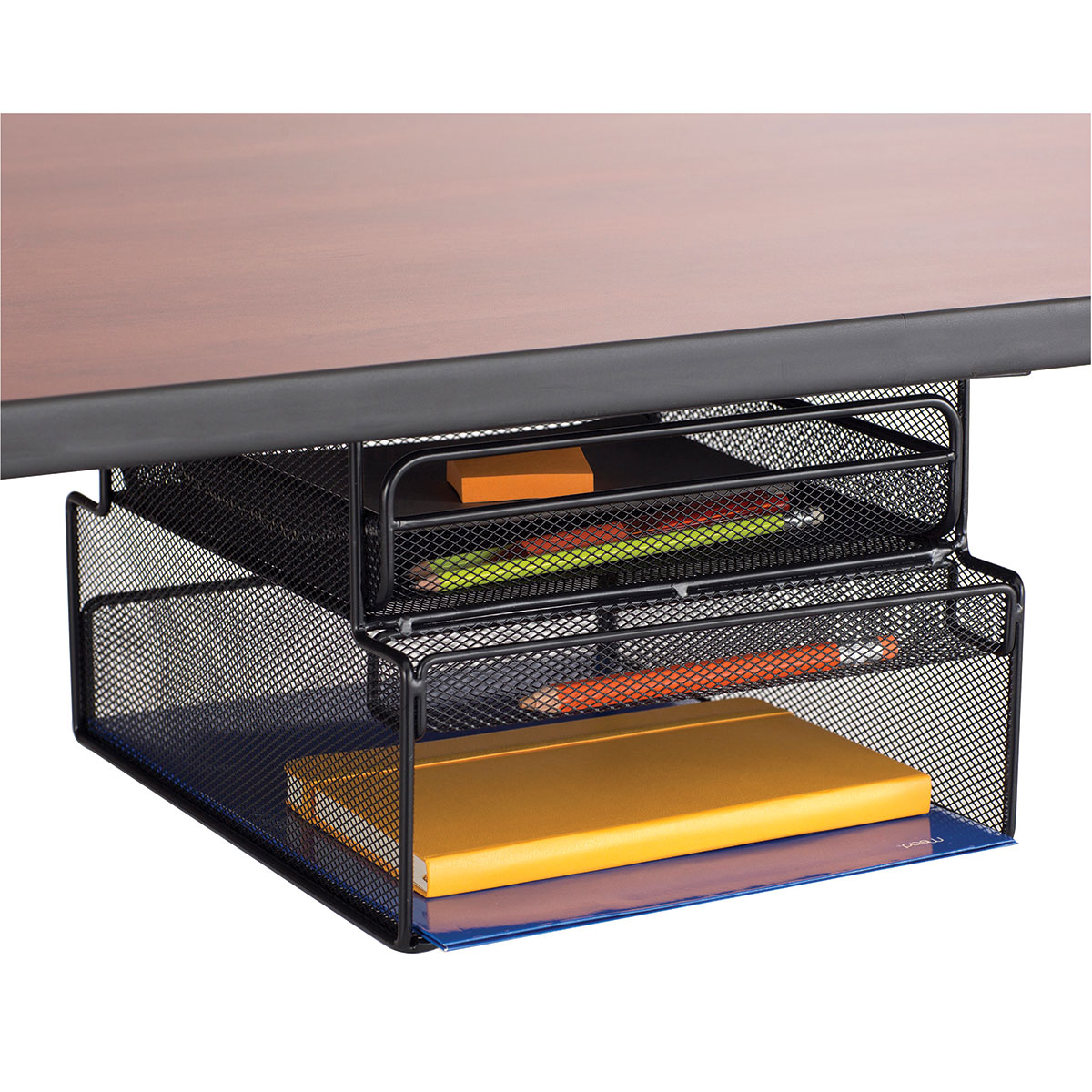 Safco Onyx Solid Top Horizontal Hanging Desk Organizer in Black 