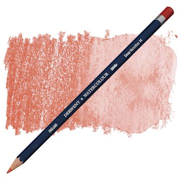 Open in modal - Derwent Watercolor Pencil - Deep Vermilion pencil and swatch