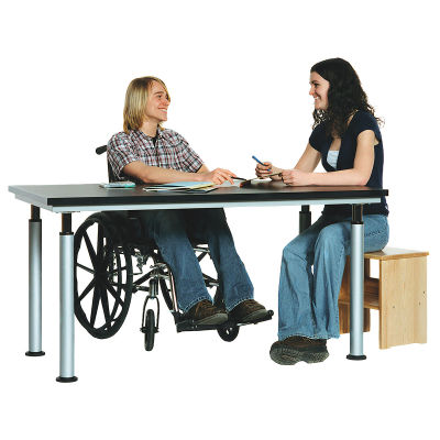Diversified Spaces Shop-Bilt Adaptable Table left angle view with two students seated