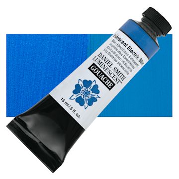 Open in modal - Daniel Smith Extra Fine Gouache - Iridescent Electric Blue, 15 ml Tube and swatch