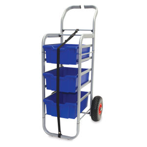 Gratnells Rover All Terrain Mobile Cart with three Blue Trays secured with included strap