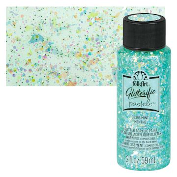 Open in modal - FolkArt Glitterific Pastel Paint - Pastel Mint, 2 oz, bottle with swatch