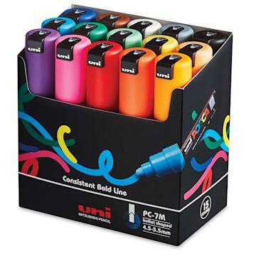 Open in modal - Uni Posca Paint Markers - __BLICK Exclusive__ Basic Colors, Set of 15, Bullet Tip, 7 mm