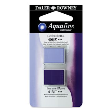 Open in modal - Daler-Rowney Aquafine Watercolors - Set of 2, Cobalt Violet Hue and Permanent Mauve, Half Pan