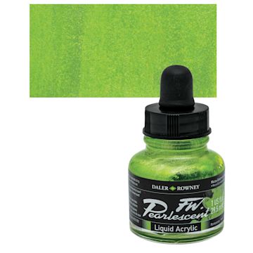 Open in modal - Daler-Rowney FW Acrylic Pearlescent Liquid Acrylic Artist's Ink - 1 oz, Macaw Green and swatch