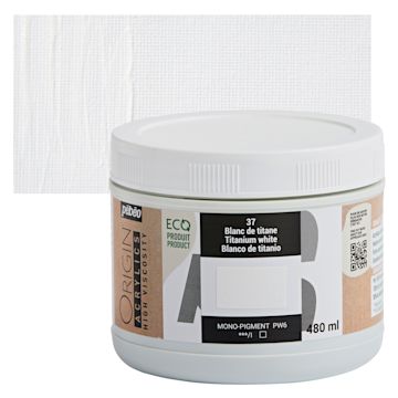 Open in modal - Pebeo Origin Acrylic Paint - Titanium White, 480 ml jar and swatch