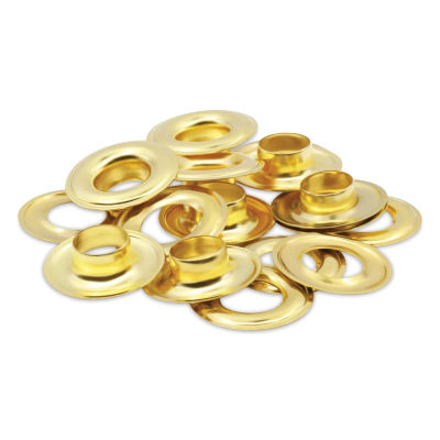 Dritz Grommets - Brass, Pkg of 8, laid outside of the packaging