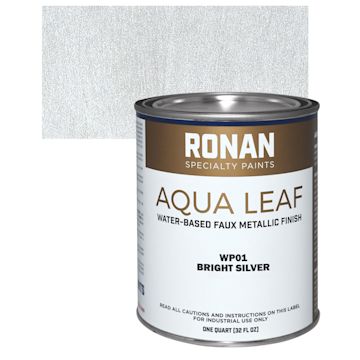 Open in modal - Ronan Aqua Leaf Water-Based Faux Metallic Color - Bright Silver, Quart and swatch