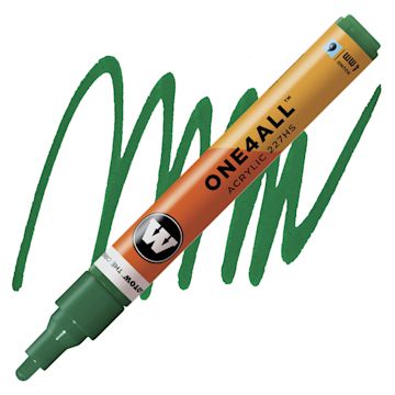 Open in modal - Molotow One4All Acrylic Marker - 4 mm Tip, Mister Green, Bullet Tip marker and swatch
