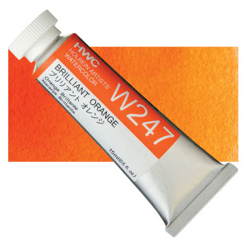 Holbein Artists' Watercolor - Brilliant Orange, 15 ml tube and swatch
