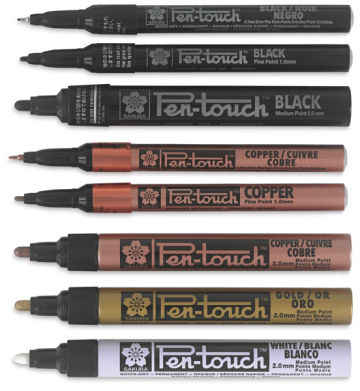 Sakura Pen-Touch Paint Markers - 8 Markers with various tips shown with Caps removed 