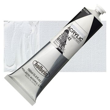 Open in modal - Holbein Heavy Body Artist Acrylic Paint - Zinc White, 150 ml tube and swatch