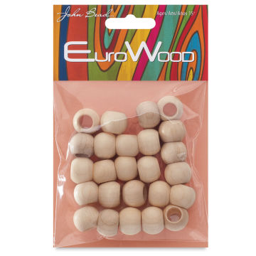 John Bead Euro Wood Beads - Natural, Round, Large Hole, 14 mm x 11 mm, Pkg of 25