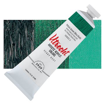 Open in modal - Utrecht Artists' Acrylic Paint - Phthalo Green (Blue Shade), 2 oz tube and swatch