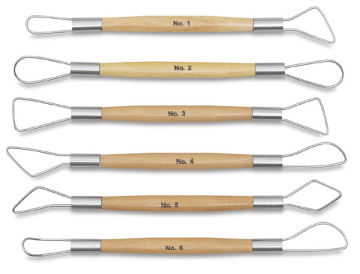 Wire End Clay Tool Set - Set of 6 showing different end shapes, laying horizontally 