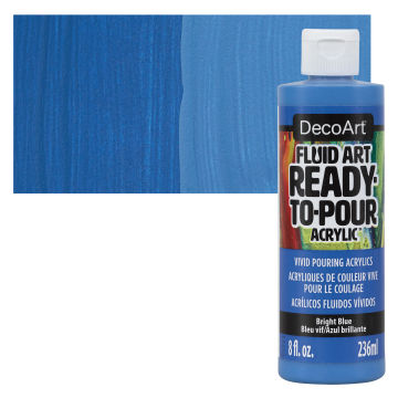 DecoArt Fluid Art Ready-To-Pour Acrylic - Bright Blue, 8 oz bottle with swatch