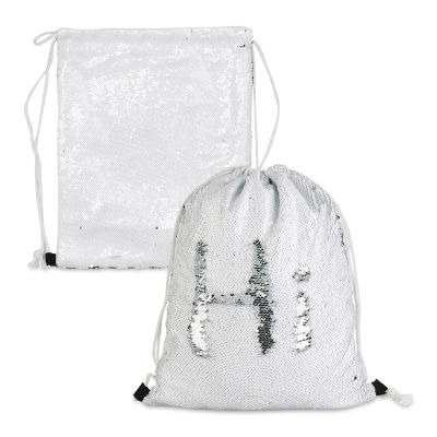 Craft Express Sublimation Printing Drawstring Backpacks - Sequin, Pkg of 2 (demonstrating reversible sequins)