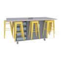 CEF Ed8 Work Table with Stools - Yellow, Folkstone Hex, 36"H