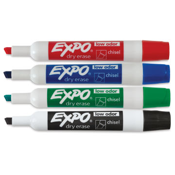 Expo Dry Erase Low Odor Markers - Chisel Tip, Assorted, Boxed Set of 4 (set contents with caps off)