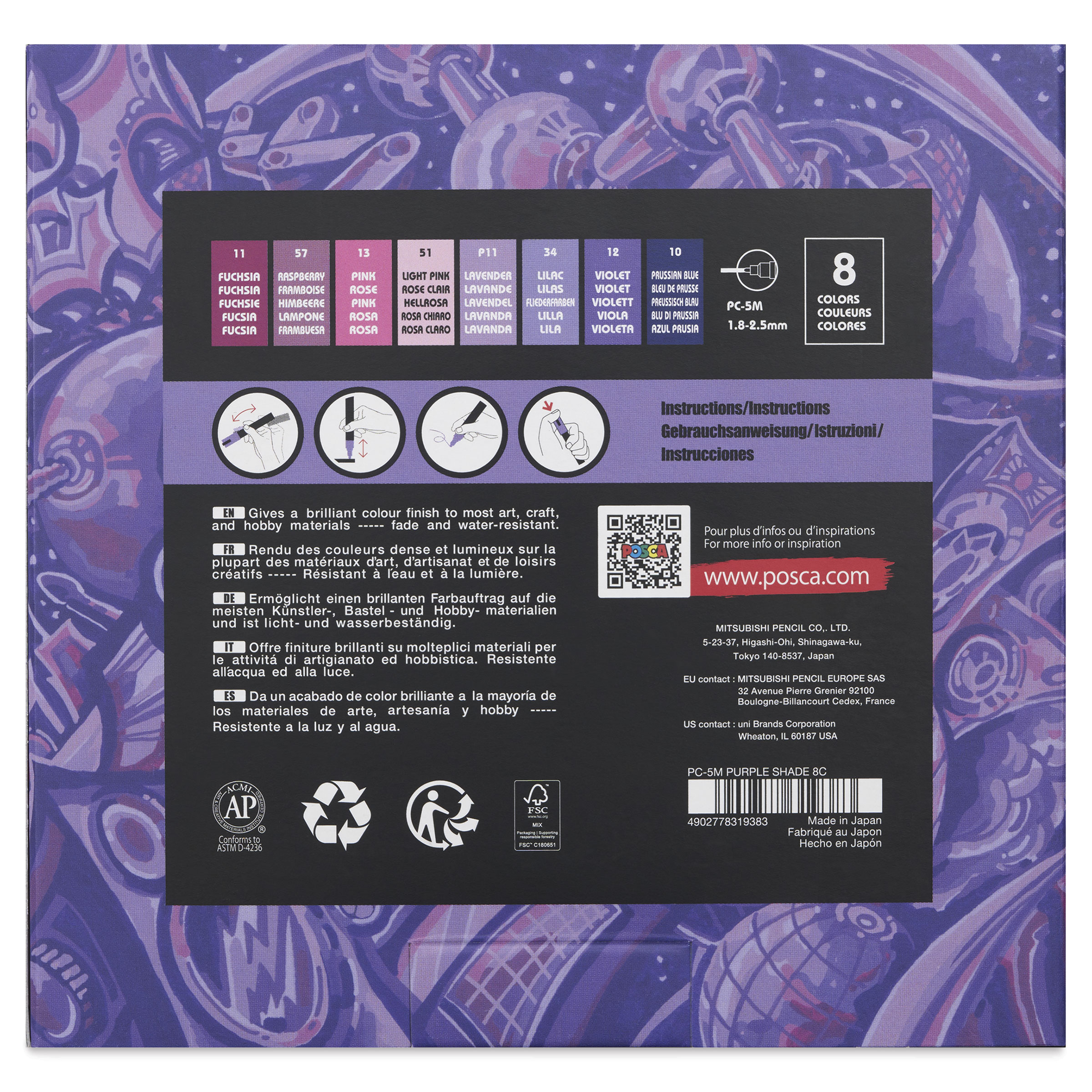 Posca Paint Markers - Set of 8, Purple Shade Colors, Medium Bullet