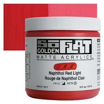 Open in modal - Golden SoFlat Matte Acrylic Paint - Naphthol Red Light, 473 ml, Jar and swatch