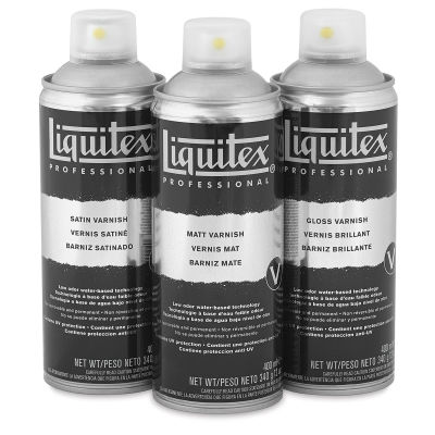 Liquitex Spray Varnishes - Gloss, Matt, and Satin cans shown