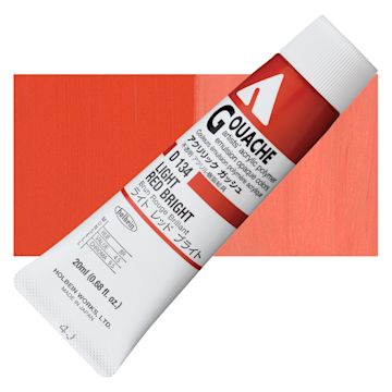 Open in modal - Holbein Acrylic Gouache - Light Red Bright, 20 ml tube and swatch