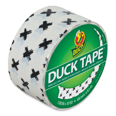 Duck Tape Prints - Black and White pattern of Brushed X Roll shown at angle
