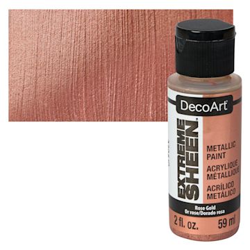 Open in modal - DecoArt Extreme Sheen Metallic Acrylic Paint - Rose Gold, 2 oz bottle and swatch