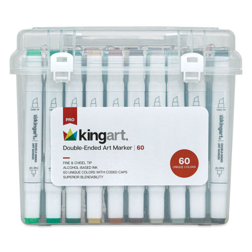Kingart Pro Double-Ended Art Alcohol Markers - Assorted, Set of 60