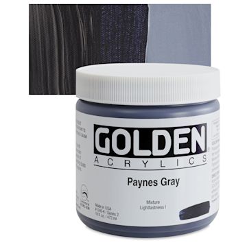 Open in modal - Golden Heavy Body Artist Acrylic - Paynes Gray, 16 oz Jar and swatch