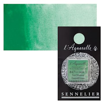 Open in modal - Sennelier French Artists' Watercolor - Emerald Green, Half Pan and swatch