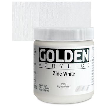 Open in modal - Golden Heavy Body Artist Acrylic - Zinc White, 8 oz Jar and swatch