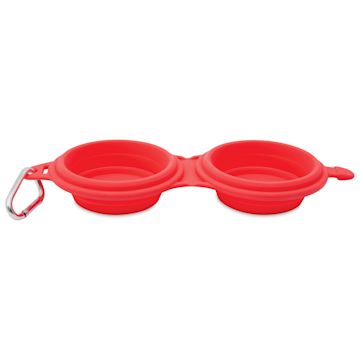 Open in modal - Silver Brush Collapsible Round Double Water Bowl - Red, open