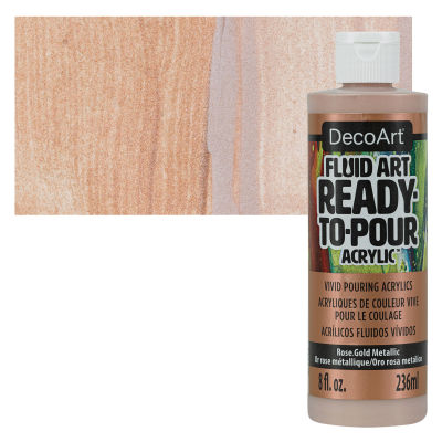 DecoArt Fluid Art Ready-To-Pour Acrylic - Rose Gold (Metallic), 8 oz Bottle with swatch