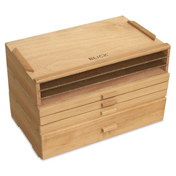 Open in modal - Blick Wooden Box Storage System, three separate boxes stacked