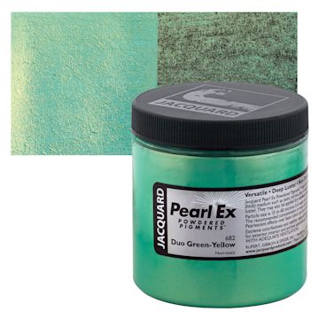 Open in modal - Jacquard Pearl-Ex Pigment - Duo Green-Yellow, 4 oz, Jar and swatch