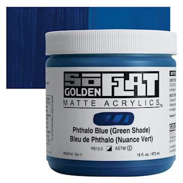 Open in modal - Golden SoFlat Matte Acrylic Paint - Phthalo Blue (Green Shade), 473 ml, Jar and swatch