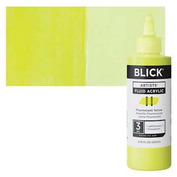 Open in modal - Blick Artists’ Fluid Acrylic - Fluorescent Yellow, 200 ml bottle and swatch
