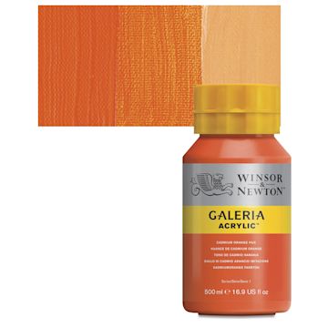 Open in modal - Winsor & Newton Galeria Flow Acrylic - Cadmium Orange Hue, 500 ml tube and swatch