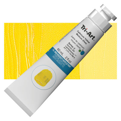 Tri-Art High Viscosity Artist Acrylic - Cadmium Yellow Medium Hue, 60 ml tube with swatch