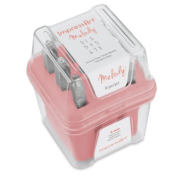Open in modal - ImpressArt Letter and Number Stamp Sets - Angled view of 9 pc Number Melody font set 