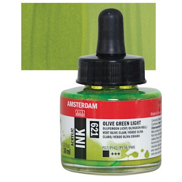 Open in modal - Amsterdam Acrylic Ink - Olive Green Light, 30 ml bottle and swatch