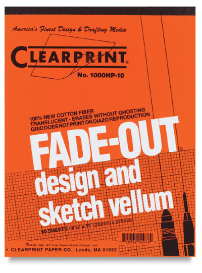 Clearprint Drafting and Design Fade-Out Vellum -Front cover of 50 Sheet Pad 10 x 10 grid